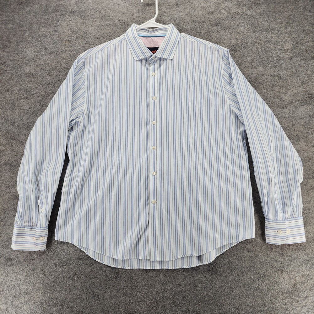 Egara Shirt Mens XL Button Up White Blue Striped Long Sleeve